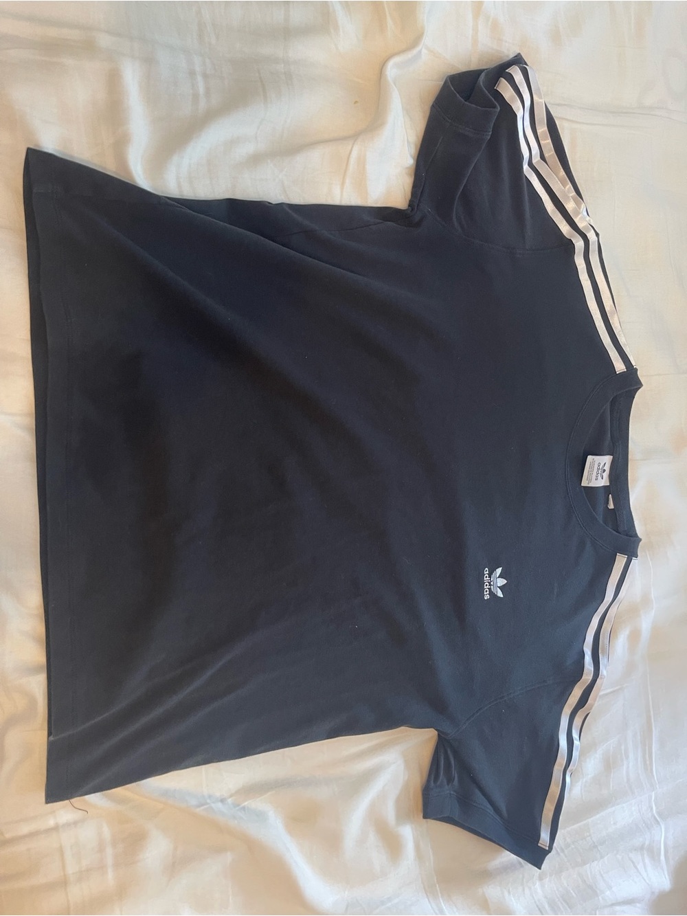 adidas Black Short Sleeve Tee with White Shoulder Stripes